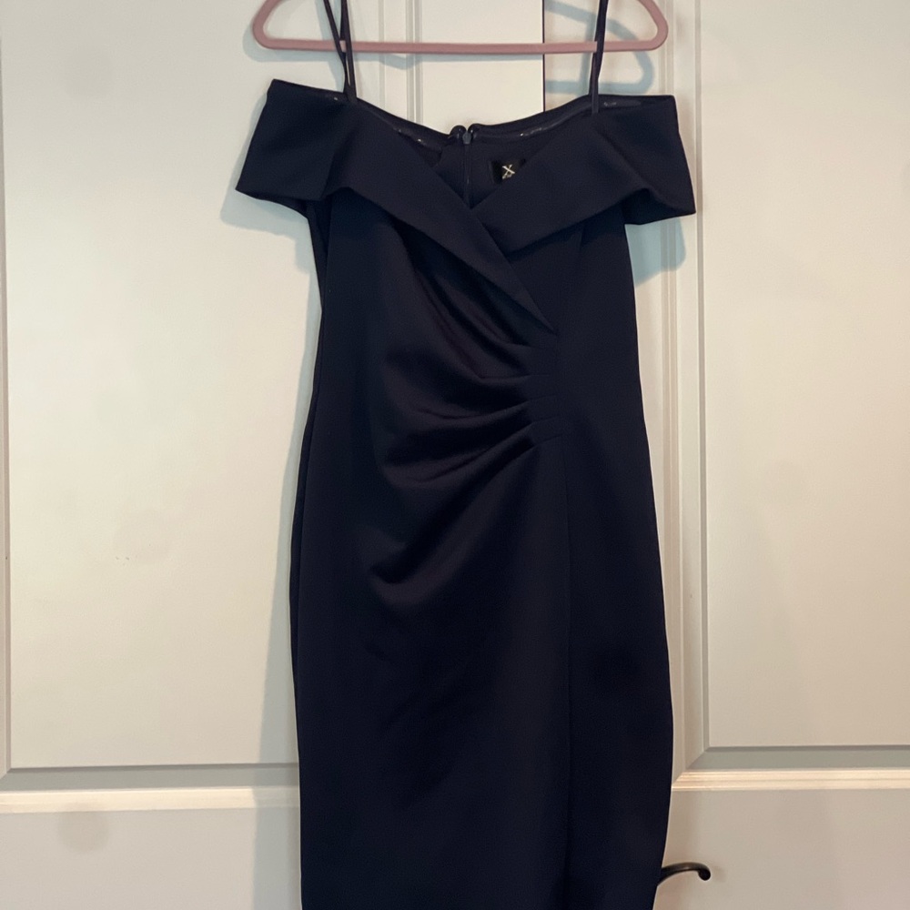 Xscape Strapless Midi Navy Dress